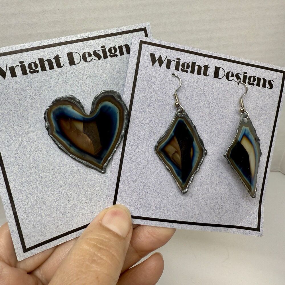 Wright Designs Handcrafted Metal Earring And Coordinating Heart Brooch New
